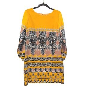 J. Crew Women's Size 8 Yellow Patterned Long Sleeve‎ Dress